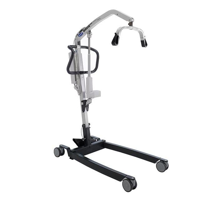 Invacare Birdie Evo Compact mobile hoist with powder-coated steel frame and U-shaped spreader bar