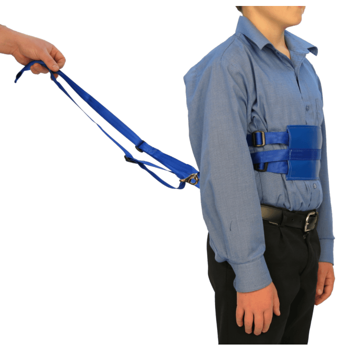 Walking rein for the very active "escapologist" fitted with chest pad waist belt, shoulder straps