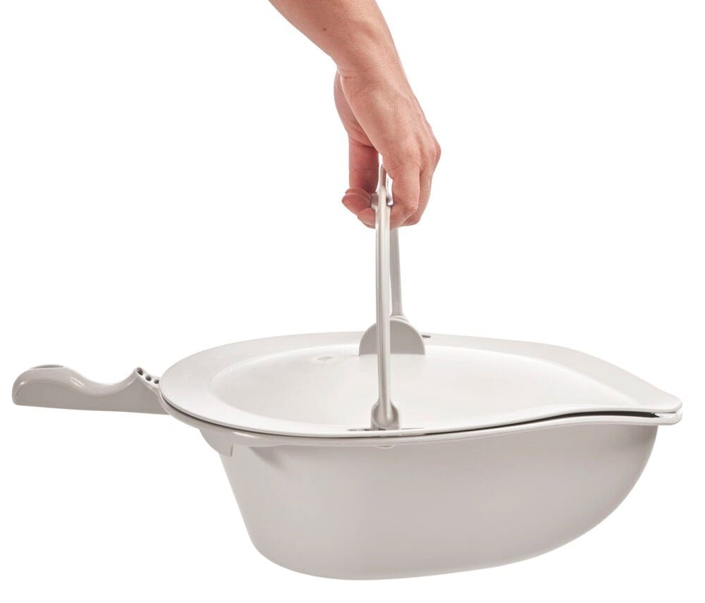 Etac Clean and Swift grey polypropylene commode pan with lid and carry handle