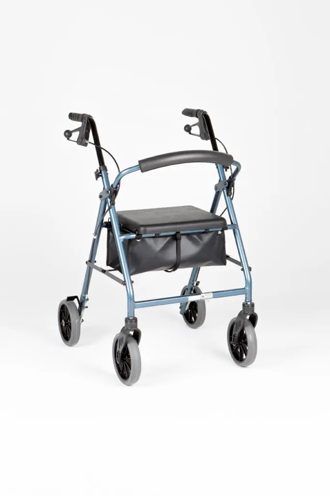 Peak Care Ellipse 8 inch Tall four wheel rollator with seat, backrest and basket