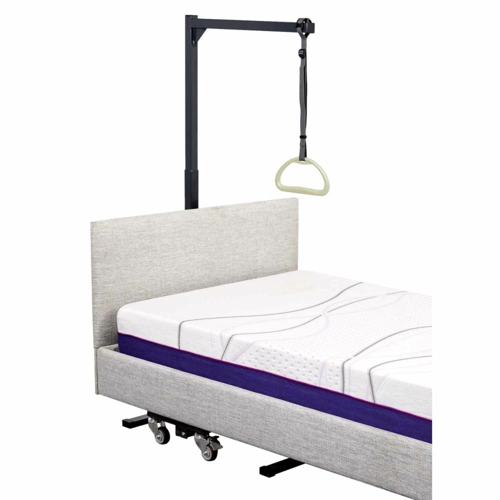 Icare free-standing over bed pole with adjustable strap hand grip and low profile base