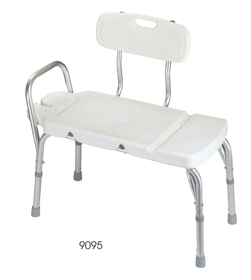 Peak Care Deluxe aluminium bath transfer bench with white moulded seat and removable back