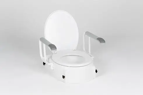Peak Care white polypropylene raised toilet seat with swing back arms and lid