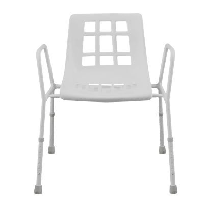 Endeavour Life Care over wide height adjustable shower chair with steel frame, backrest and raised arms
