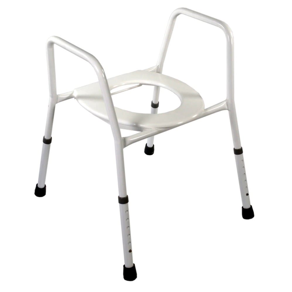 Endeavour Life Care height adjustable over toilet aid, steel frame with plastic seat and arms on both sides