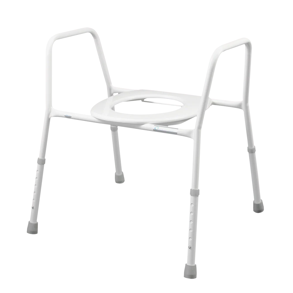 Endeavour Life Care wide over toilet frame with splash guard, steel frame and plastic seat