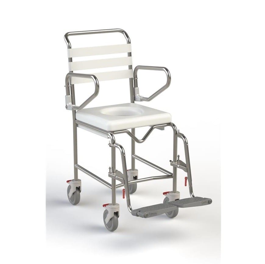 K Care Attendant Propelled Shower Commode with Swingaway Footrests