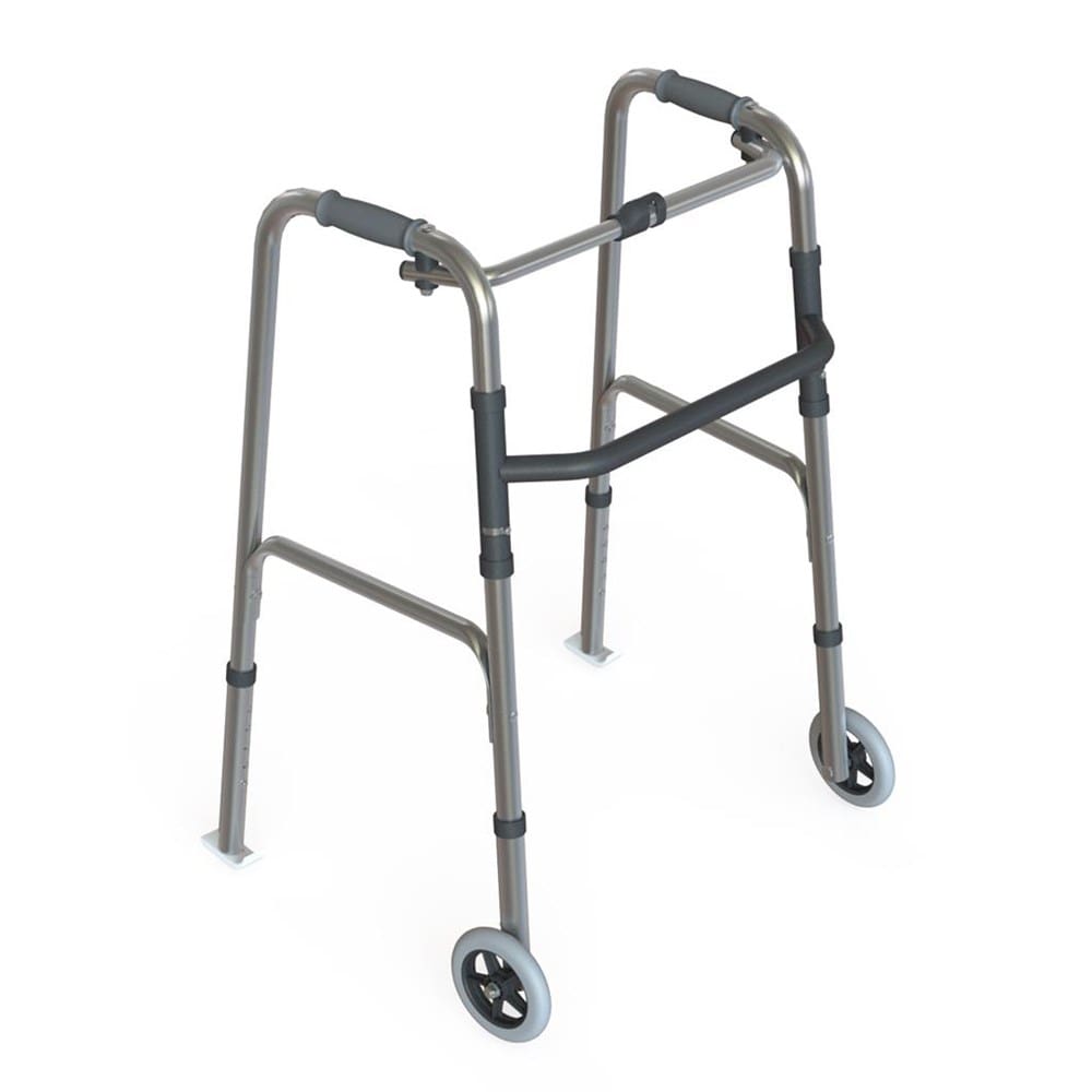 Walking Frame, fixed Whls, Glides, Folding, Alum