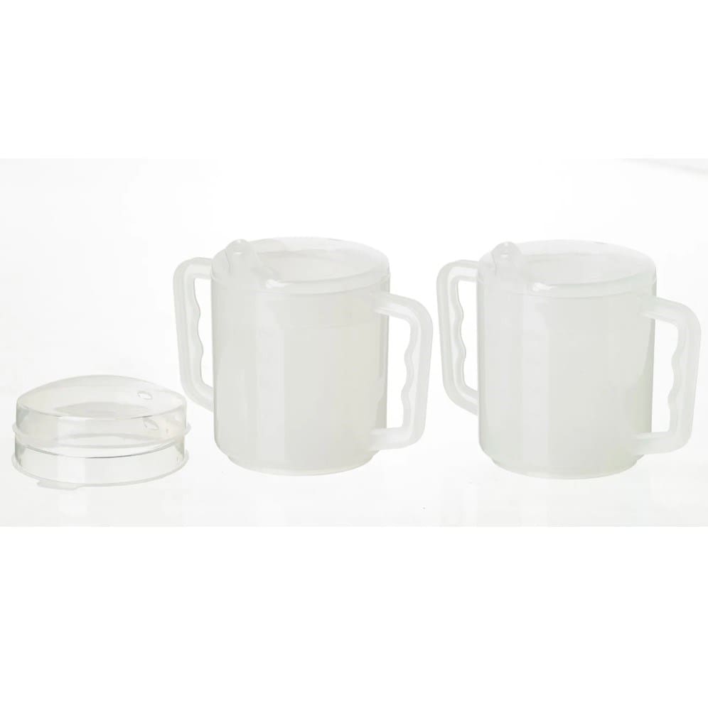 Two handled cup with lid, pair