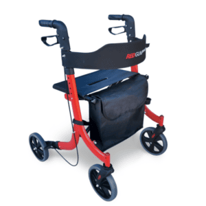 Red Gum Lightweight Side Folding Seat Walker With Walking Stick Holder
