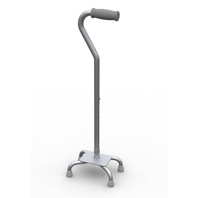 Red Gum Steel Quad Cane, Offset Handle with Foam Grip, SWL 100Kg, Black/Silver