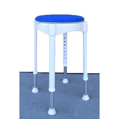 Red Gum Round Bath Stool With Removable Legs & Rotating Seat, White, W325mm, H480-670mm, SWL 150Kg