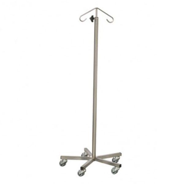 GM Medical stainless steel IV pole with weighted five leg base and two hook top